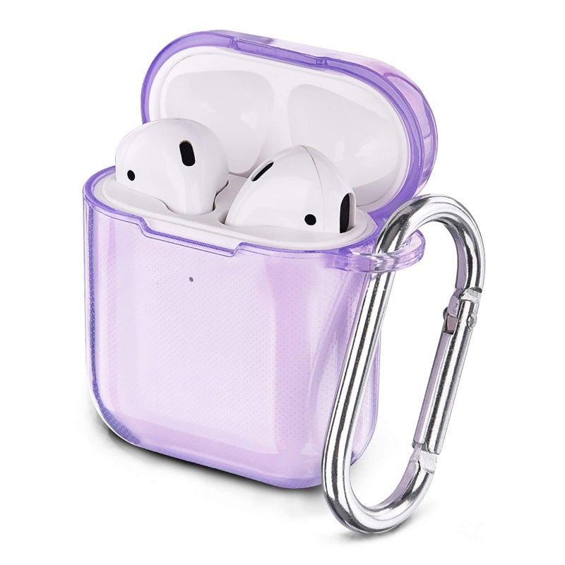 AIRSPO Airpods Case Cover, Clear Soft TPU Protective Cover Compatible with Apple AirPods 1/2 Wireless Charging Case with Keychain (Clear Purpl) - Image 1